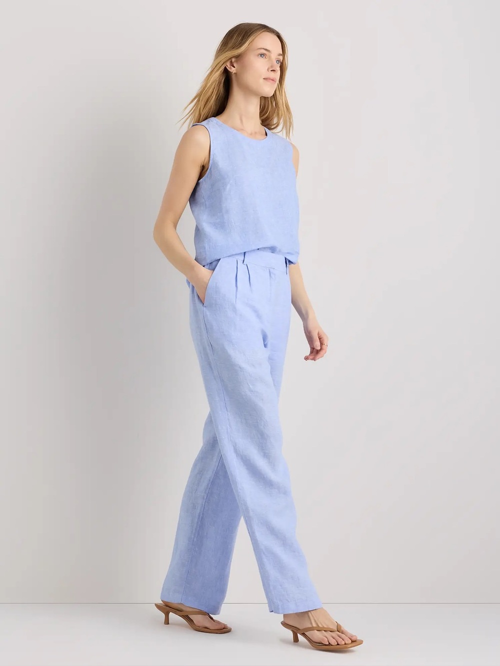 Quince European Linen Pleated Blue Trouser Sz 8